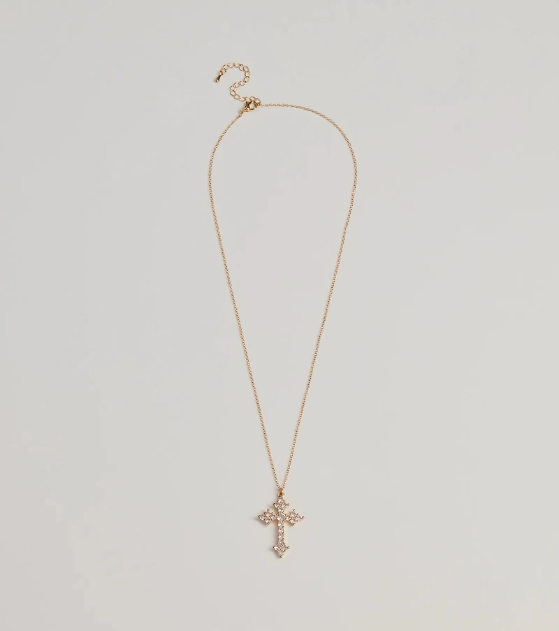 Divine Charm Rhinestone Cross Pendant Necklace