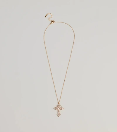 Divine Charm Rhinestone Cross Pendant Necklace