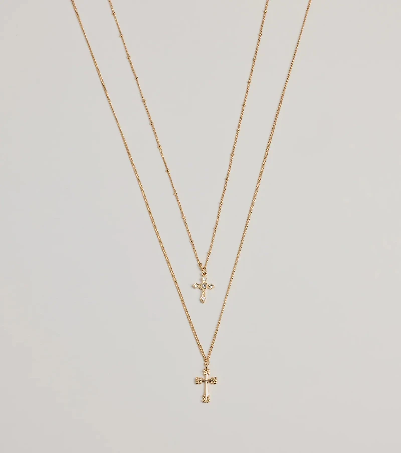 Joyful Glam Layered Cross Charm Necklace