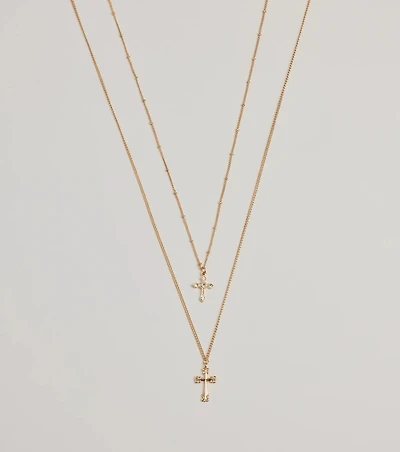 Joyful Glam Layered Cross Charm Necklace