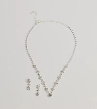 Shimmering Statement Rhinestone Cluster Necklace Set