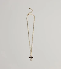 Glam Trend Gemstone Cross Chain Necklace