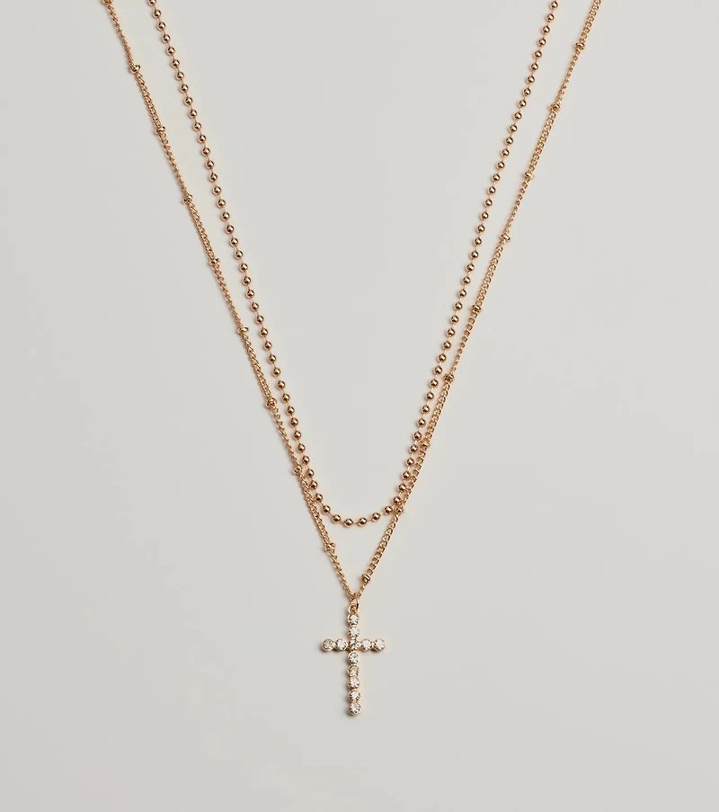 Joyful Glam Layered Rhinestone Cross Necklace