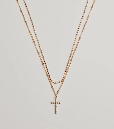 Joyful Glam Layered Rhinestone Cross Necklace