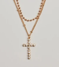 Joyful Glam Layered Rhinestone Cross Necklace