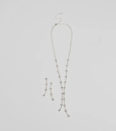 Glam Shine Rhinestone Lariat Necklace Set