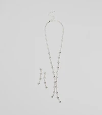 Glam Shine Rhinestone Lariat Necklace Set