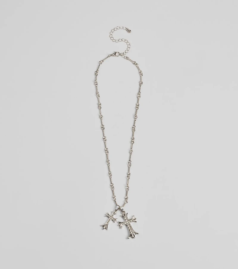 Graceful Radiance Rhinestone Cross Pendant Necklace