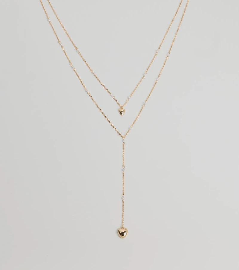 Sweet Glam Layered Faux Pearl And Heart Pendant Necklace