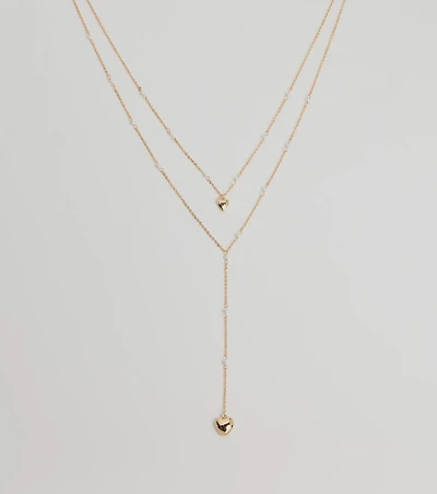 Sweet Glam Layered Faux Pearl And Heart Pendant Necklace
