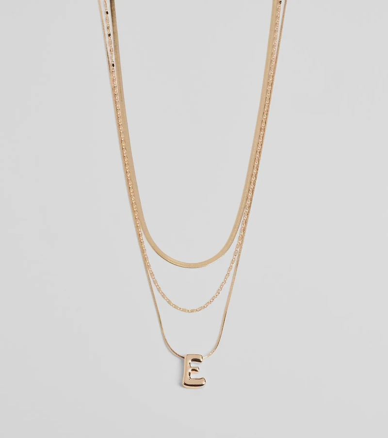 E Initial Layered Bubble Necklace