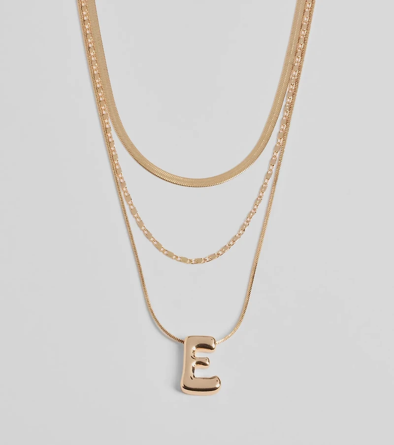 E Initial Layered Bubble Necklace