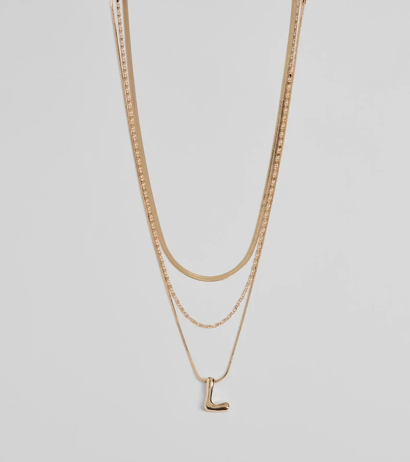 L Initial Layered Bubble Necklace