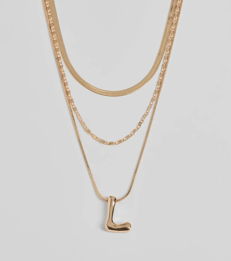 L Initial Layered Bubble Necklace
