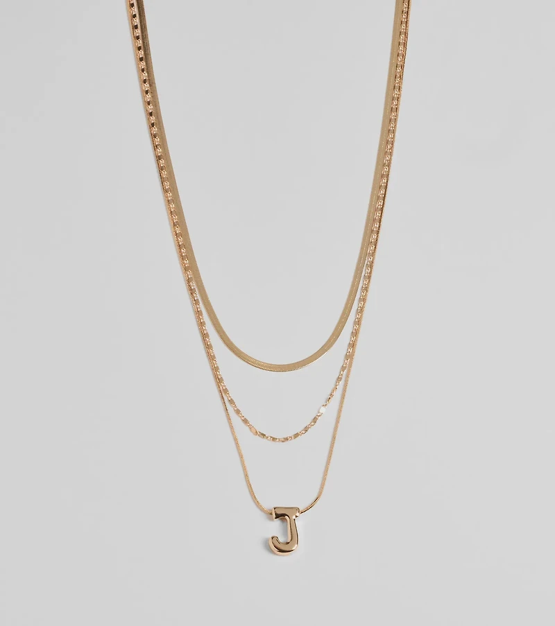 J Initial Layered Bubble Necklace
