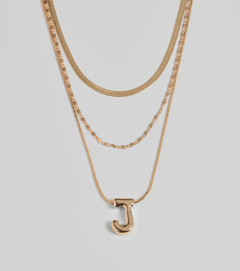 J Initial Layered Bubble Necklace