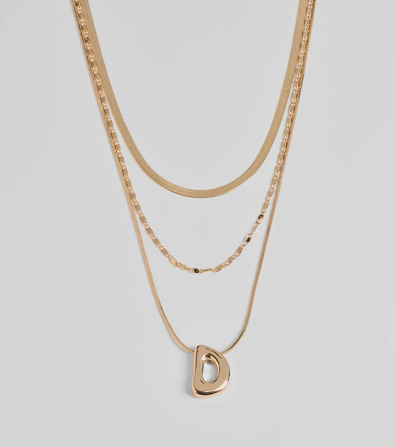 D Initial Layered Bubble Necklace