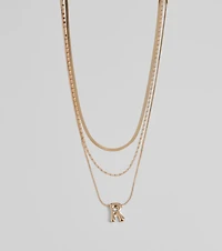 R Initial Layered Bubble Necklace