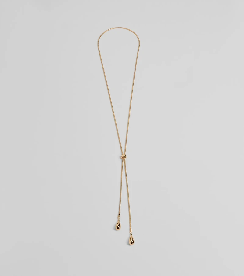 Sleek Teardrop Charm Lariat Necklace