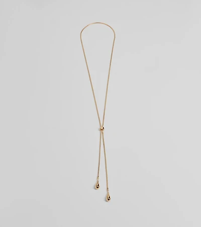 Sleek Teardrop Charm Lariat Necklace