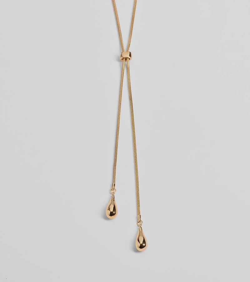 Sleek Teardrop Charm Lariat Necklace