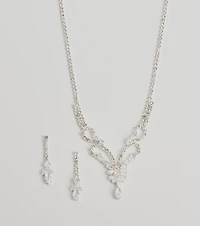 Glam Perfection Rhinestone Necklace And Earrings Set