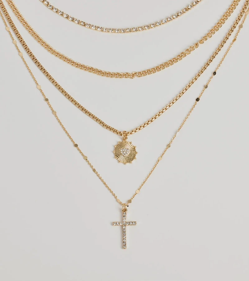 Sleek Bliss Layered Cross Charm Necklace