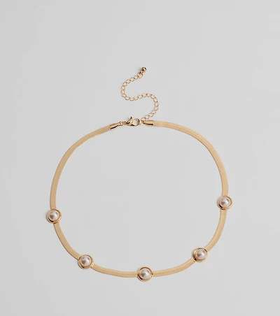 Chic Pearl Accent Snake Chain Necklace