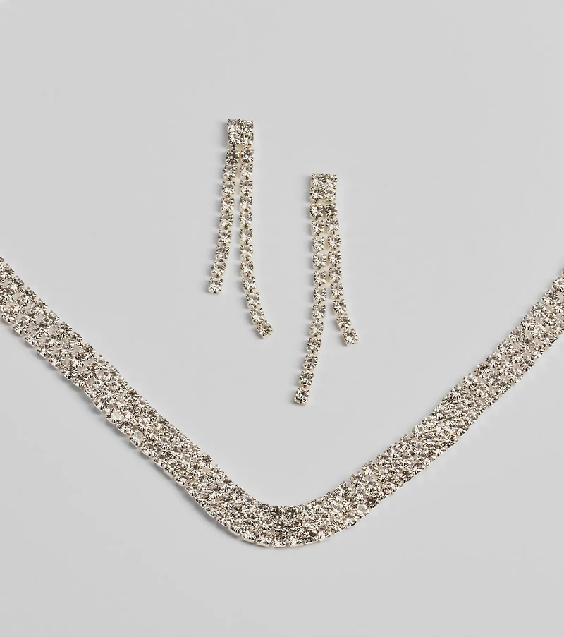 Gorgeous Shimmer Rhinestone Necklace And Earring Set