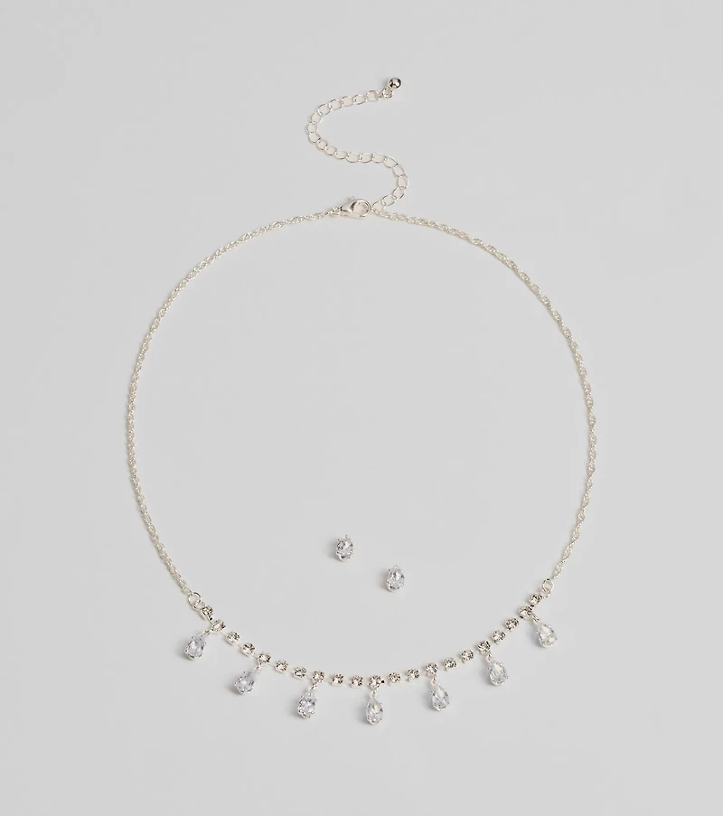 Luxe Dainty Cubic Zirconia Necklace And Stud Earrings Set