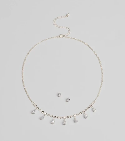 Luxe Dainty Cubic Zirconia Necklace And Stud Earrings Set