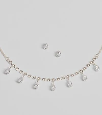 Luxe Dainty Cubic Zirconia Necklace And Stud Earrings Set