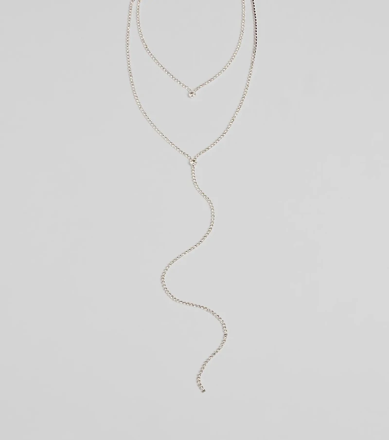 Trendy Glitz Rhinestone Layered Lariat Necklace