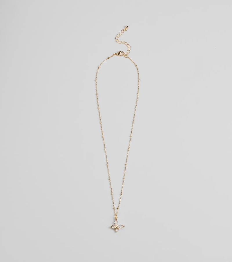 Charming Glam Cubic Zirconia Butterfly Pendant Necklace