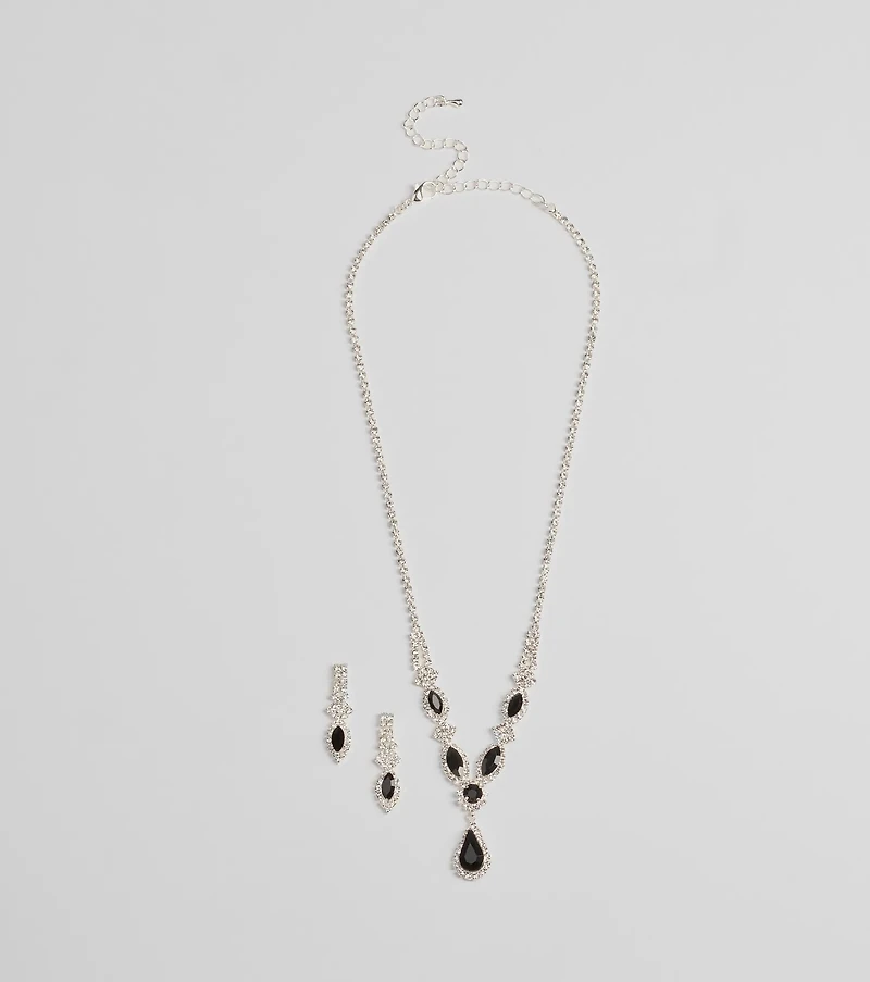Bold Beauty Teardrop Rhinestone Necklace Set