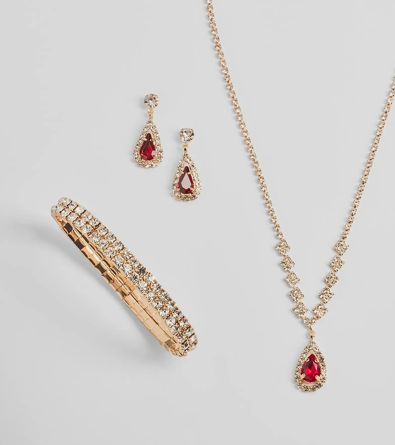 Regal Gemstone Necklace, Bracelet, And Earrings Set