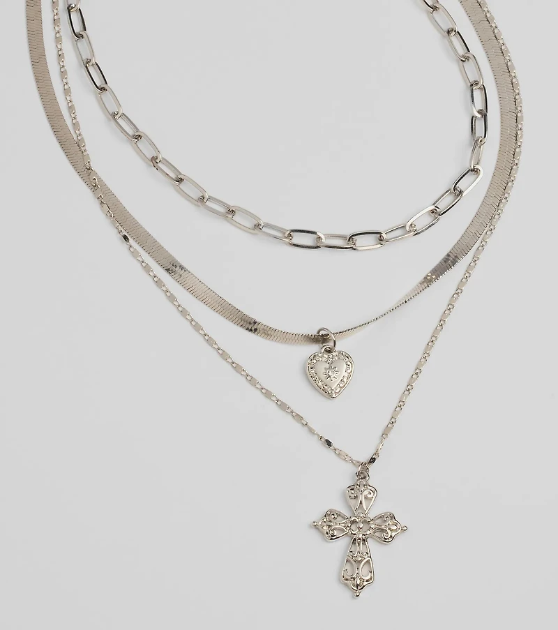 Cross My Heart Layered Charm Necklace