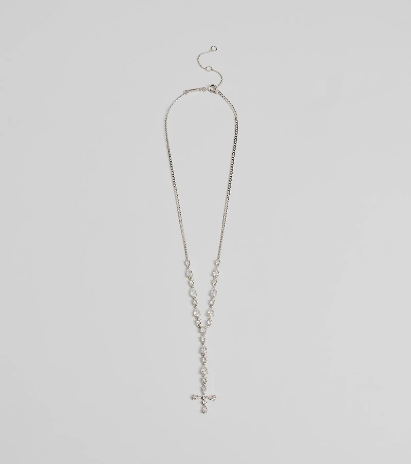 Graceful Elegance Cross Charm Lariat Necklace