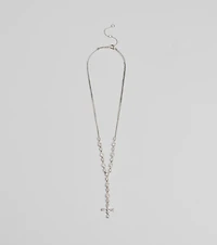 Graceful Elegance Cross Charm Lariat Necklace