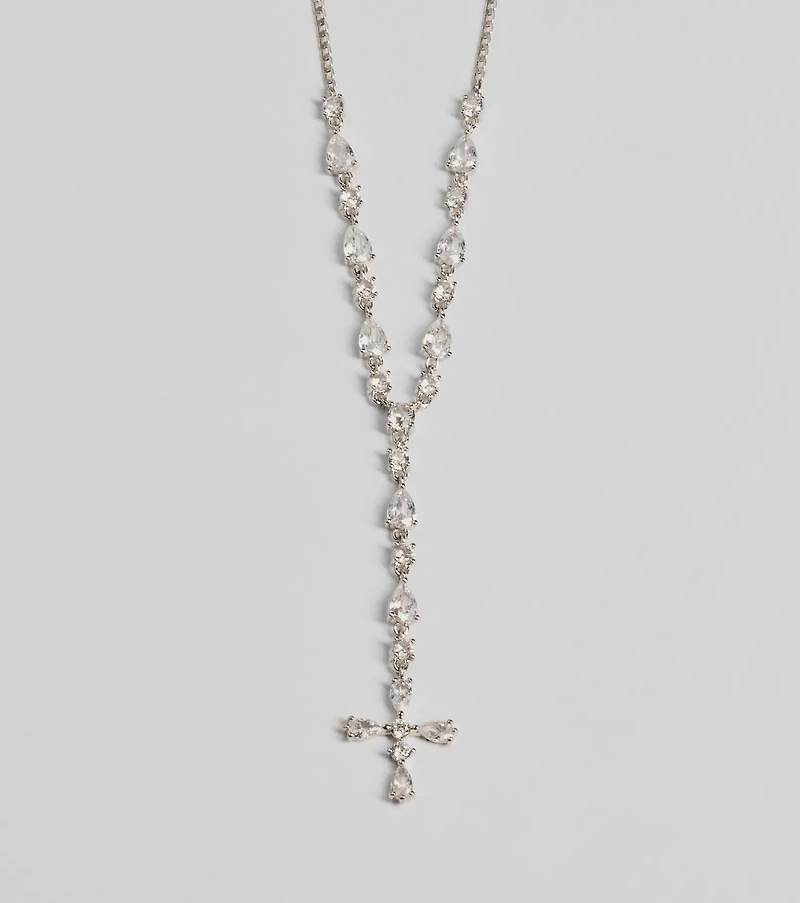 Graceful Elegance Cross Charm Lariat Necklace