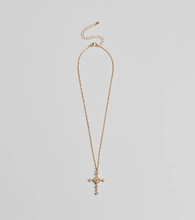 Dainty Glam Rhinestone Cross Pendant Necklace