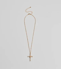 Dainty Glam Rhinestone Cross Pendant Necklace
