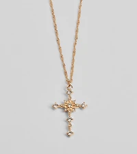 Dainty Glam Rhinestone Cross Pendant Necklace