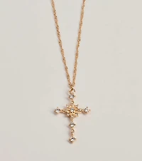 Dainty Glam Rhinestone Cross Pendant Necklace