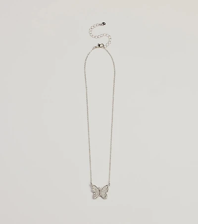 Fluttery Glam Rhinestone Butterfly Pendant Necklace
