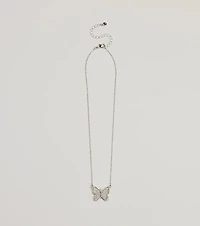 Fluttery Glam Rhinestone Butterfly Pendant Necklace