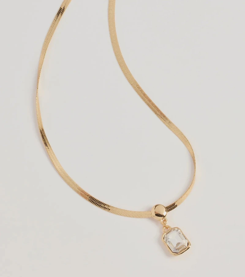 Simple Glitz Snake Chain Pendant Necklace
