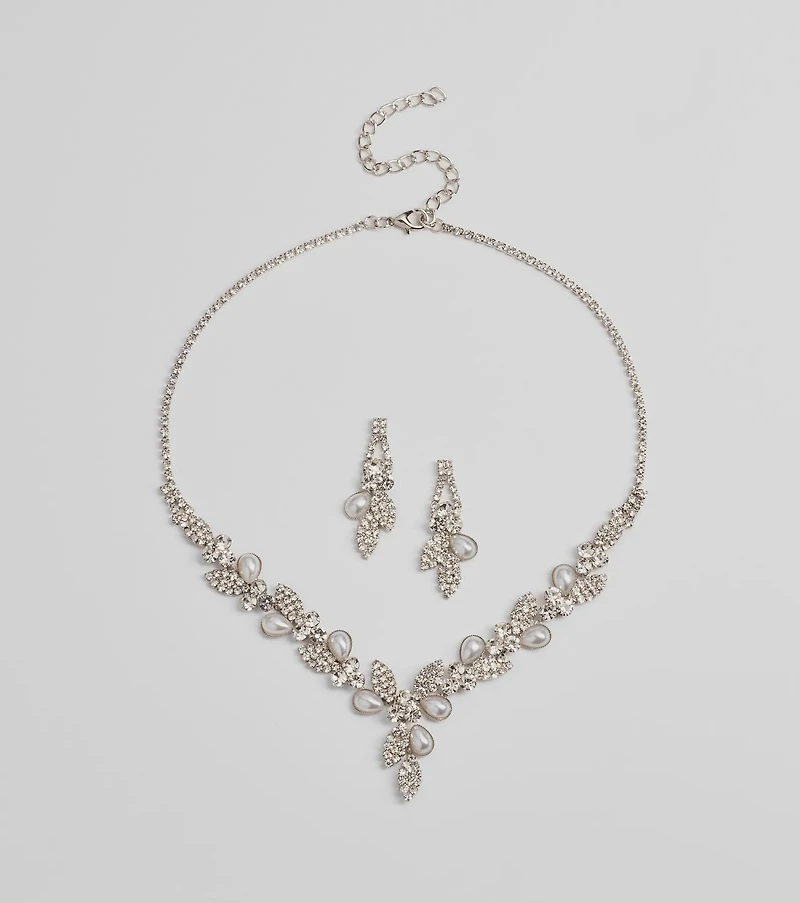 Time To Shine Faux Pearl And Teardrop Rhinestone Necklace Set