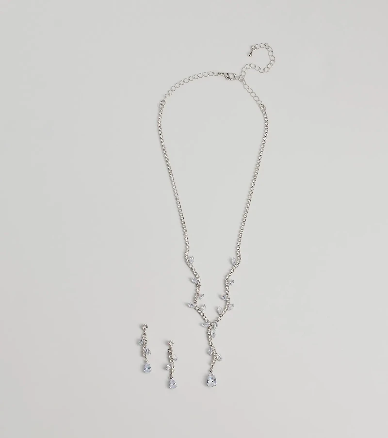 Chic Leaf-Shaped Rhinestone Necklace And Earrings Set