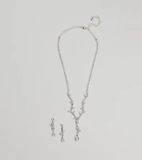Chic Leaf-Shaped Rhinestone Necklace And Earrings Set